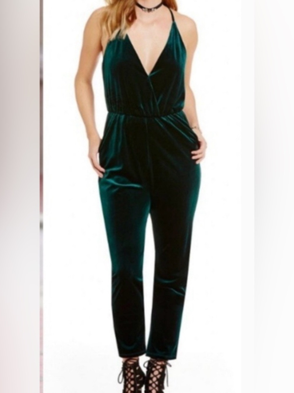 Deep Green Velvet Halter Jumpsuit